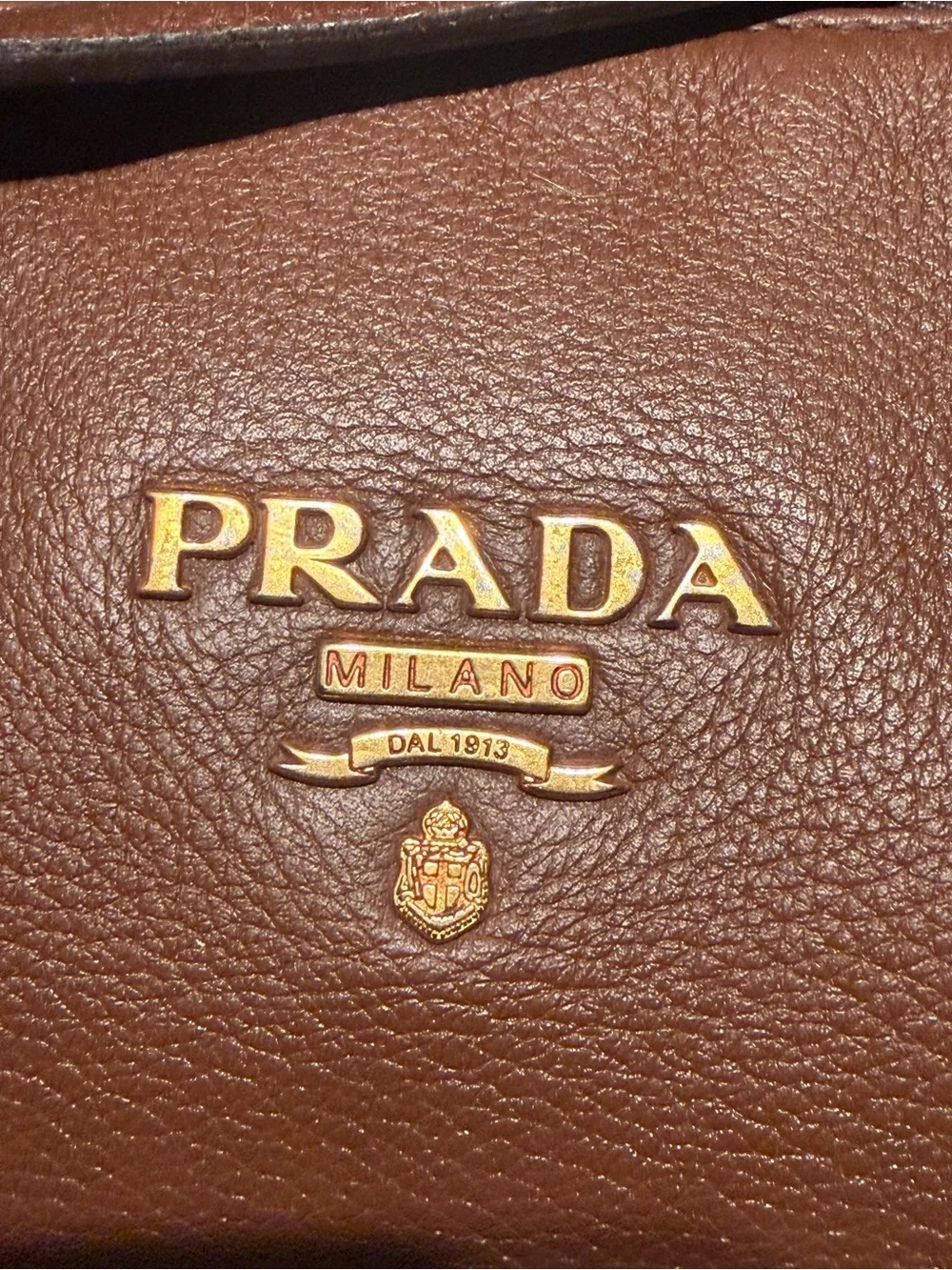 Prada Brown Leather boston Bag with Gold Hardware